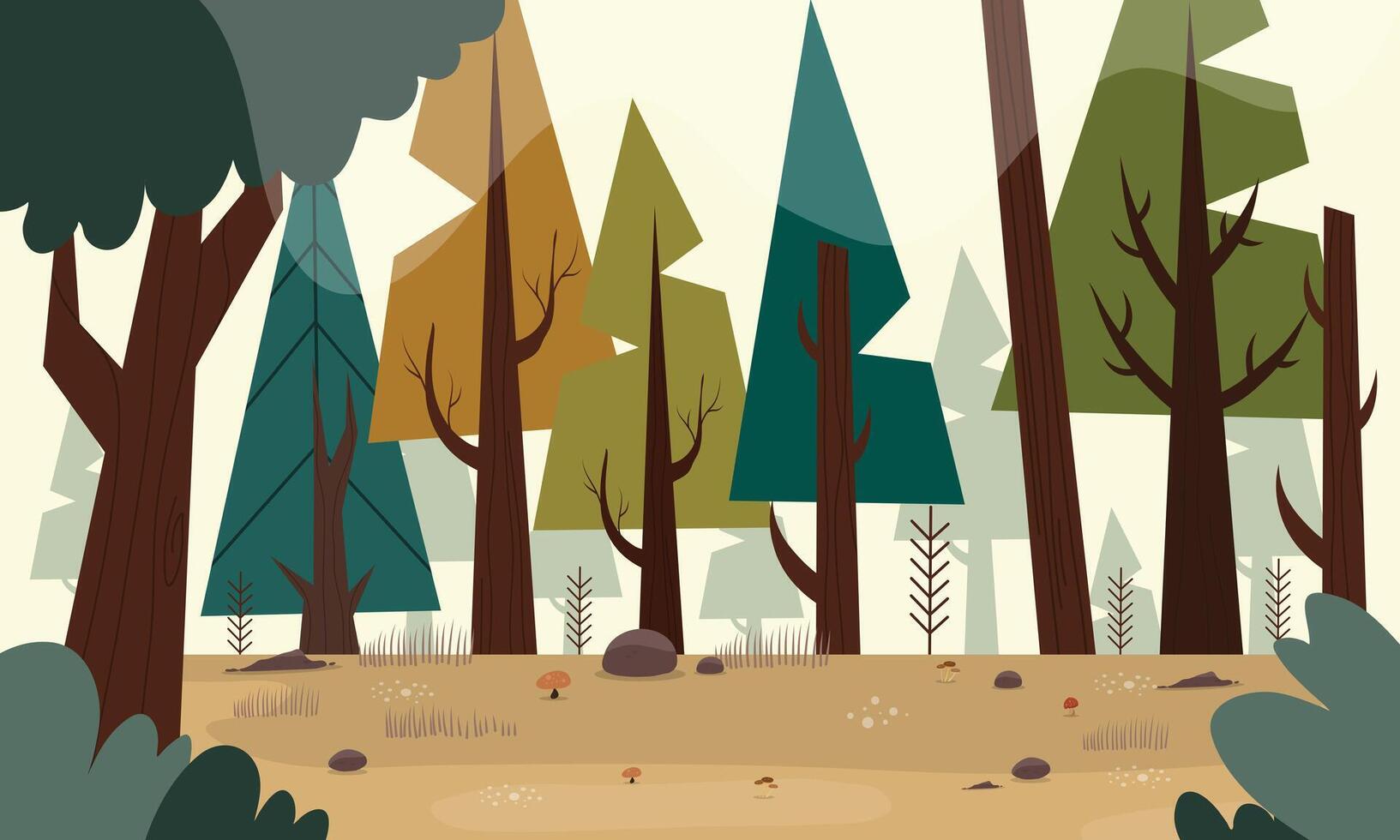 Autumn Forest with Pine Trees vector