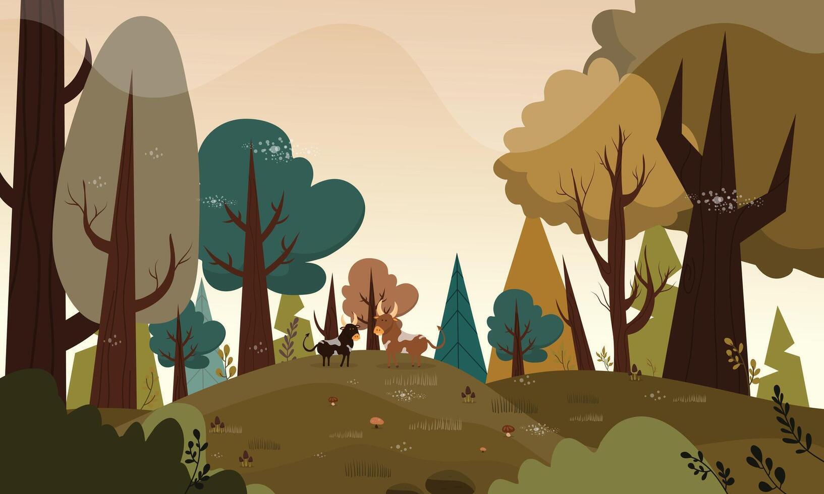 Deep Forest Landscape with Hills and Trees vector