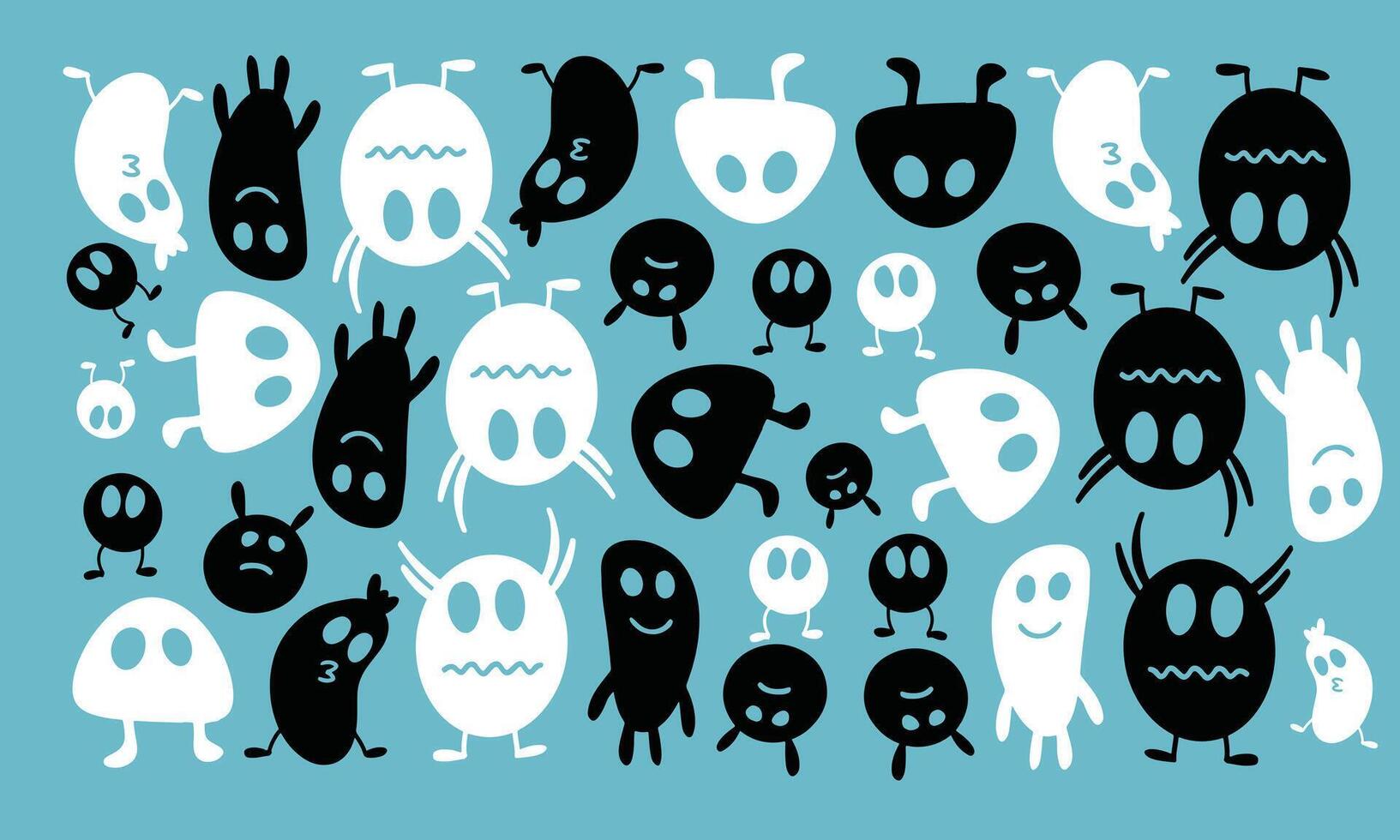 More Funny Monster Faces with Blue Background Design vector