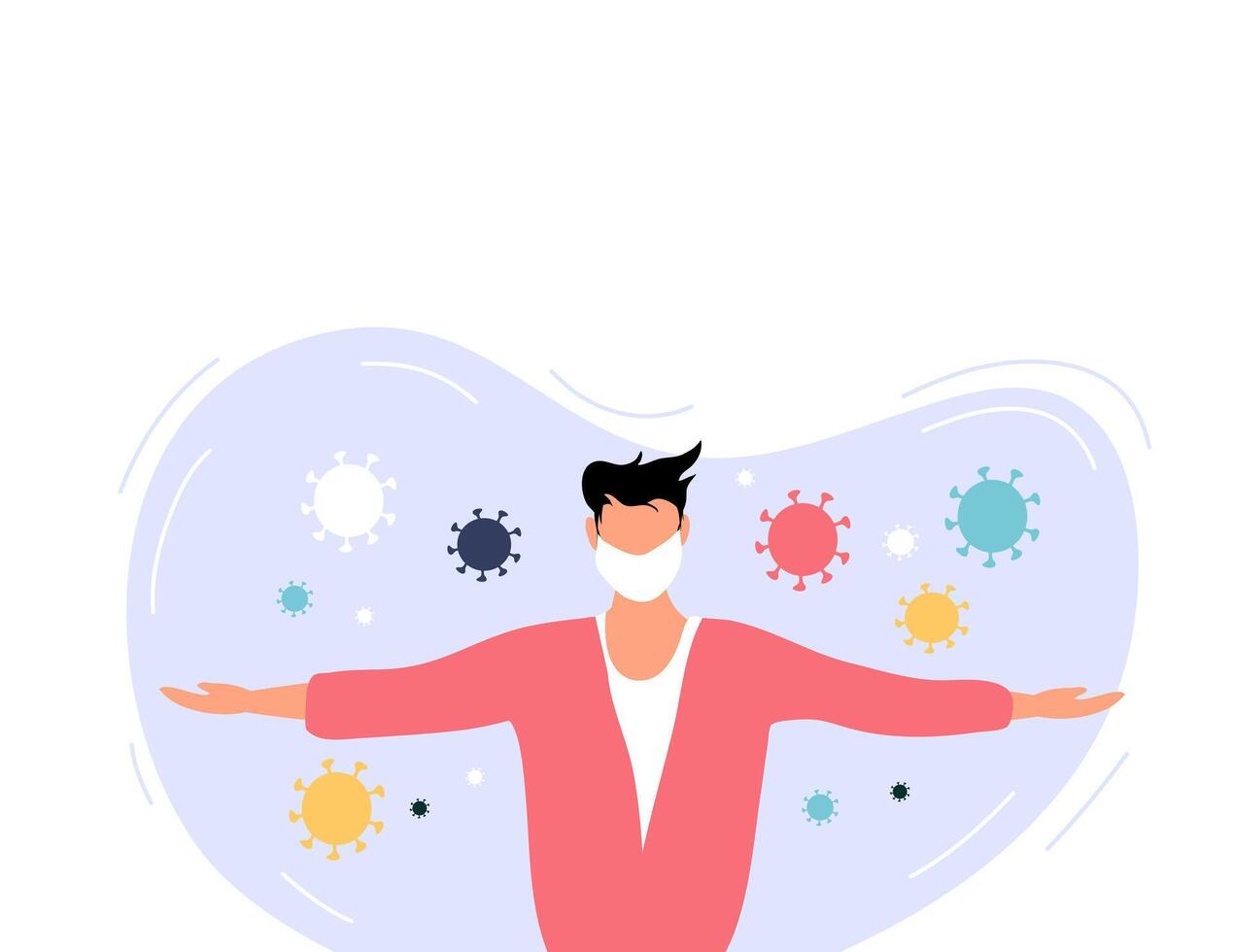Man Protected from Viruses with Open Arms Pose vector