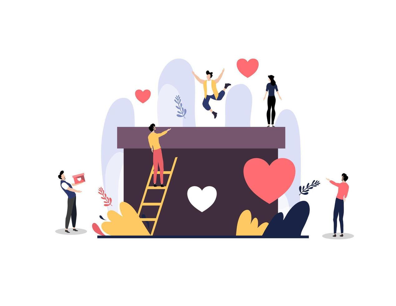 Team Around a Donation Box with Hearts vector