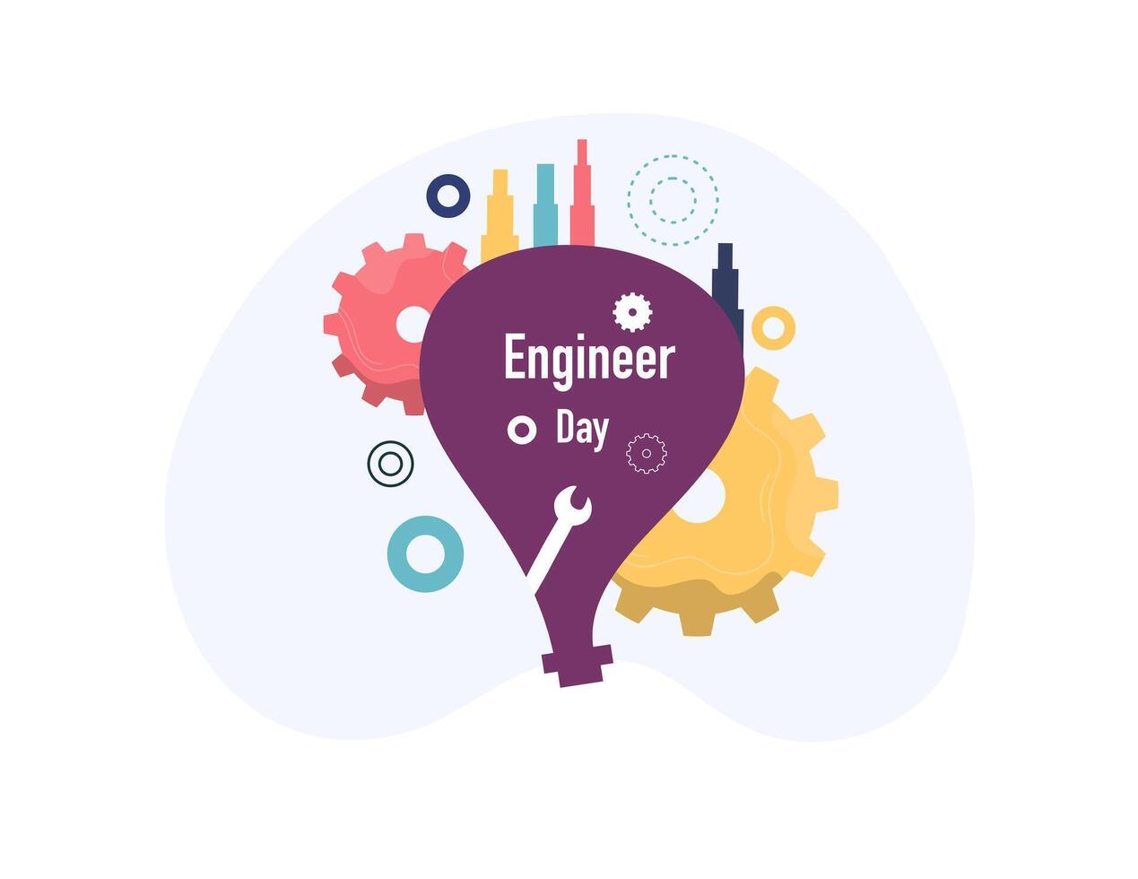Engineer Day with Factory Chimneys and Color Icons vector