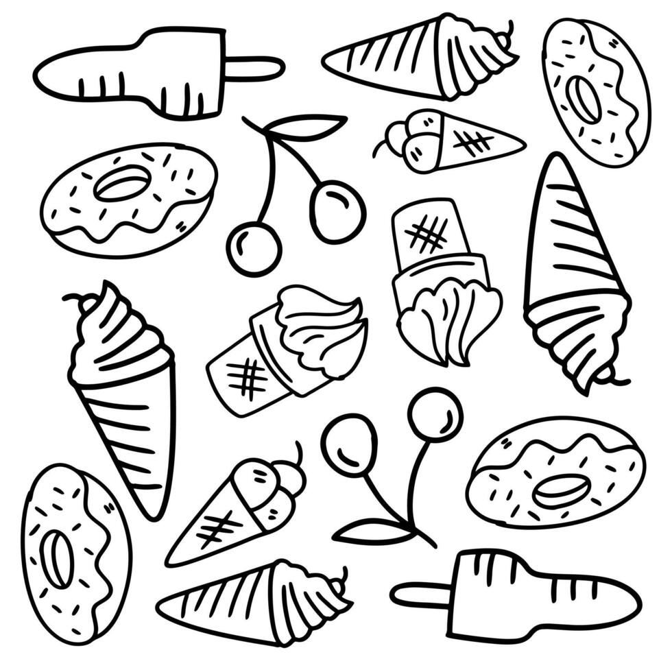 Sweet Ice Cream and Dessert Cone Doodle Set vector