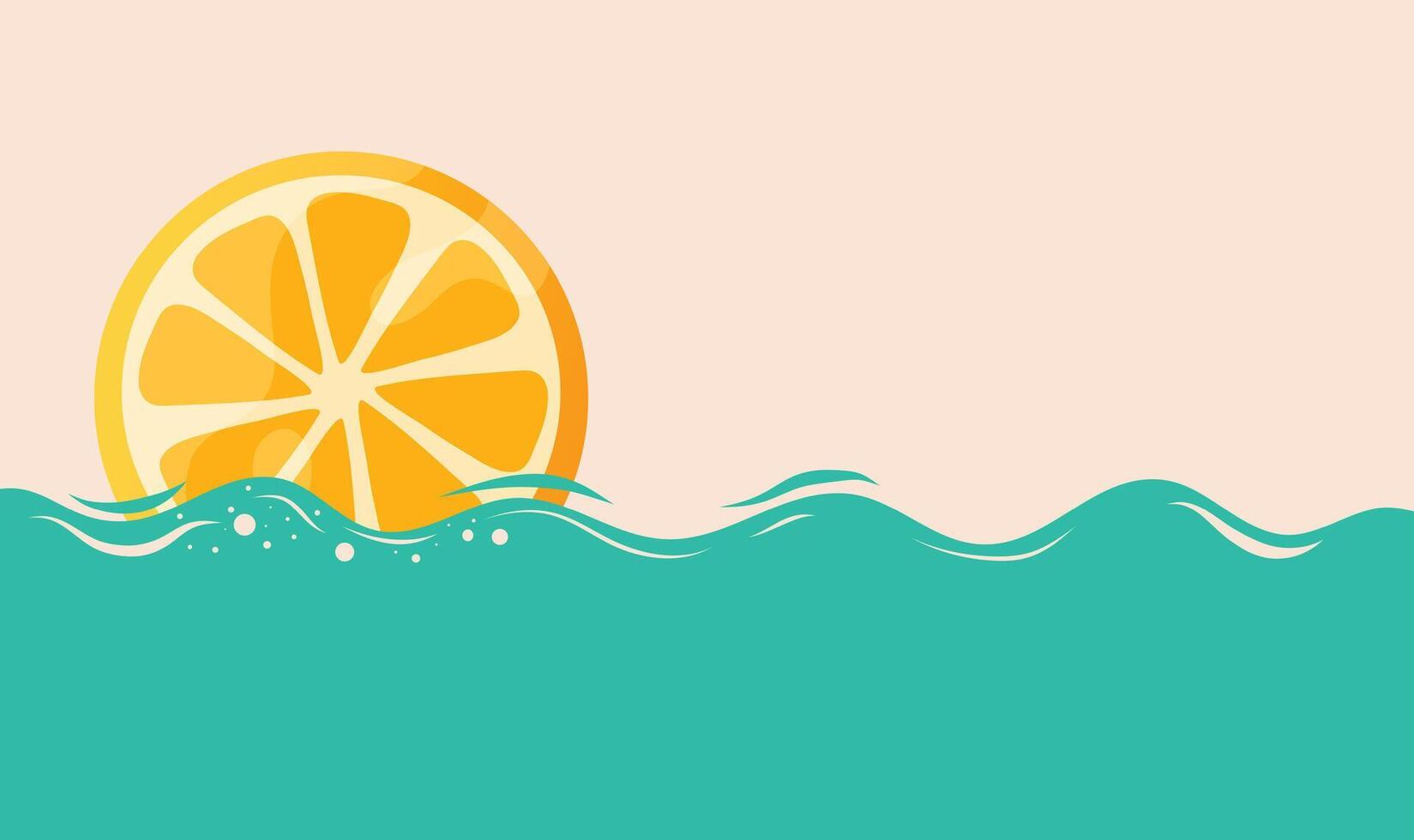 Summer Orange Slice Over Wavy Ocean Graphic Background vector