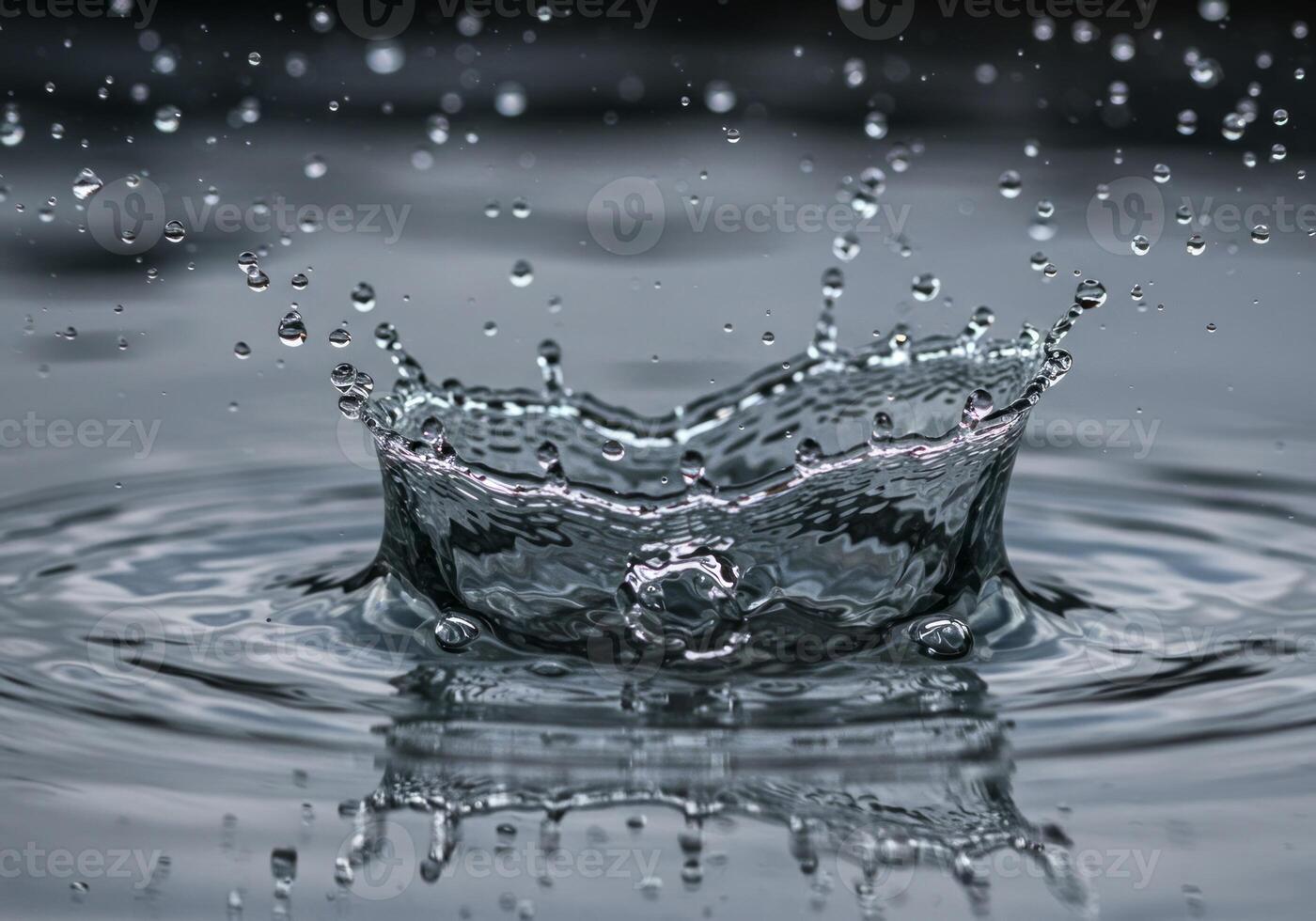 Water Droplet Splashing Creates Crown Shape in Rippling Pool Surface photo