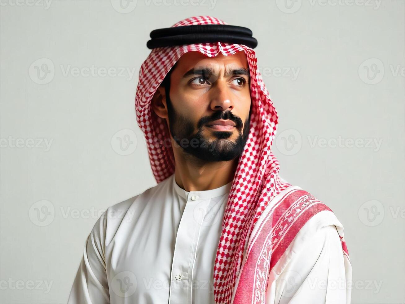 Portrait of Thoughtful Arab Man in Traditional Clothing Looking to Side photo