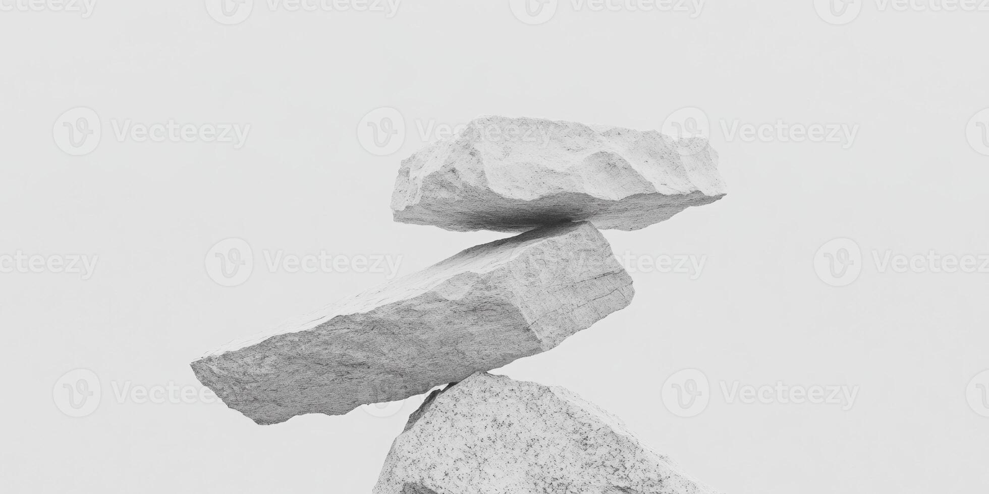 Grayscale abstract composition featuring balanced geometric rocks photo