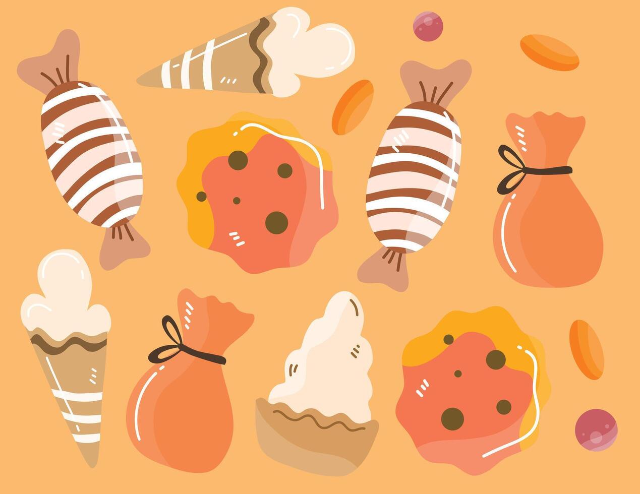 Orange Candy and Cookie Pattern vector