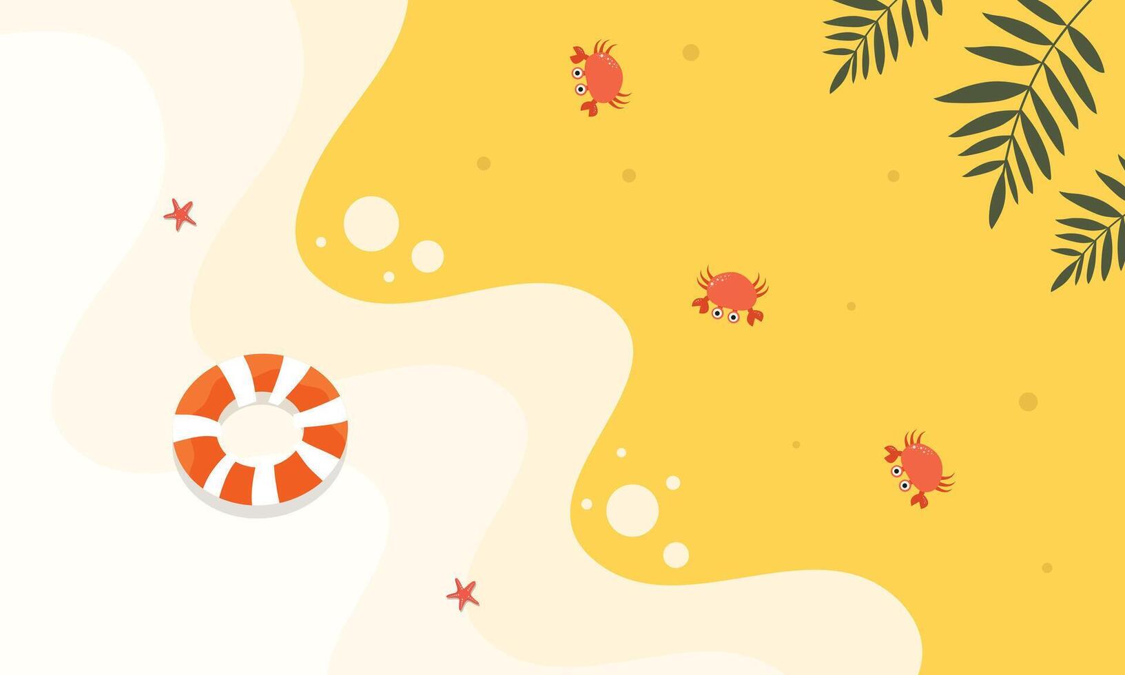 Yellow Sand and Ocean With Lifesaver Rings and Crabs vector