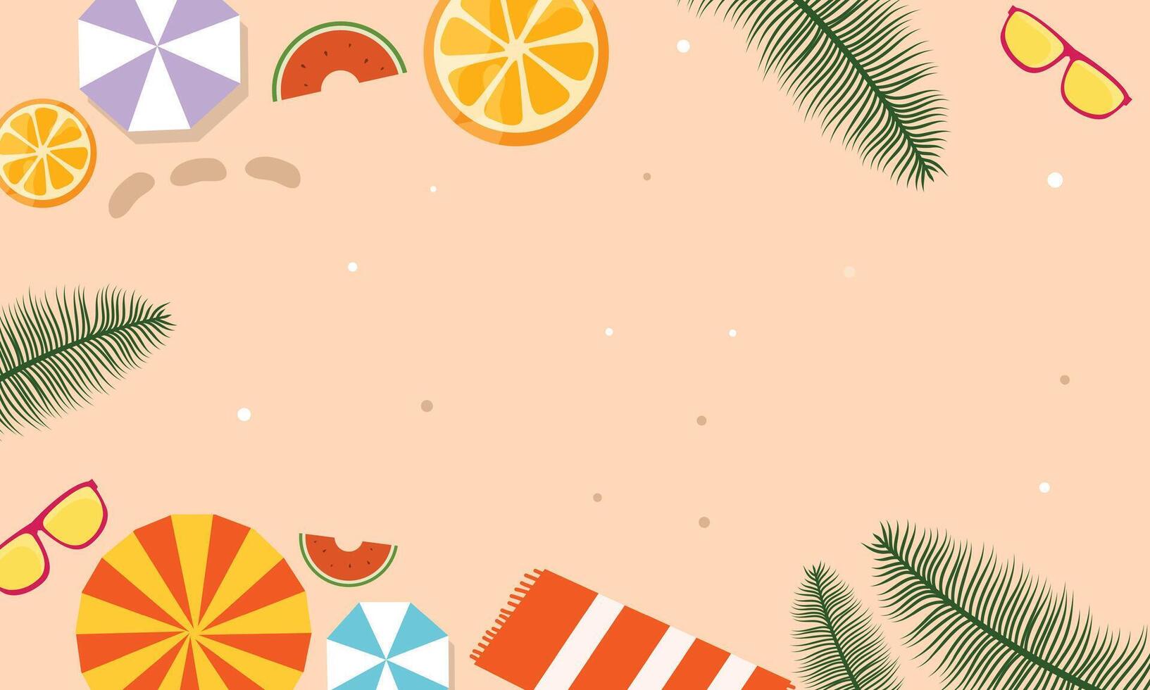 Beach Vacation Essentials on Sand with Umbrella and Ball vector