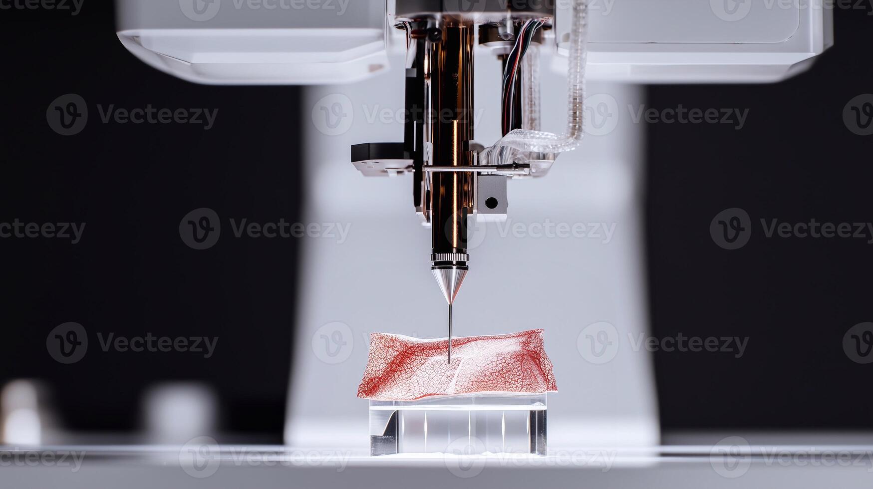 Advanced bioprinting machine creating artificial skin layer for transplant, symbolizing futuristic tissue engineering, medical innovation, and regenerative science. . photo
