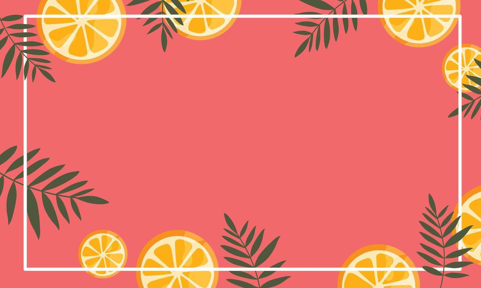 Orange slices and leaves on a pink background vector