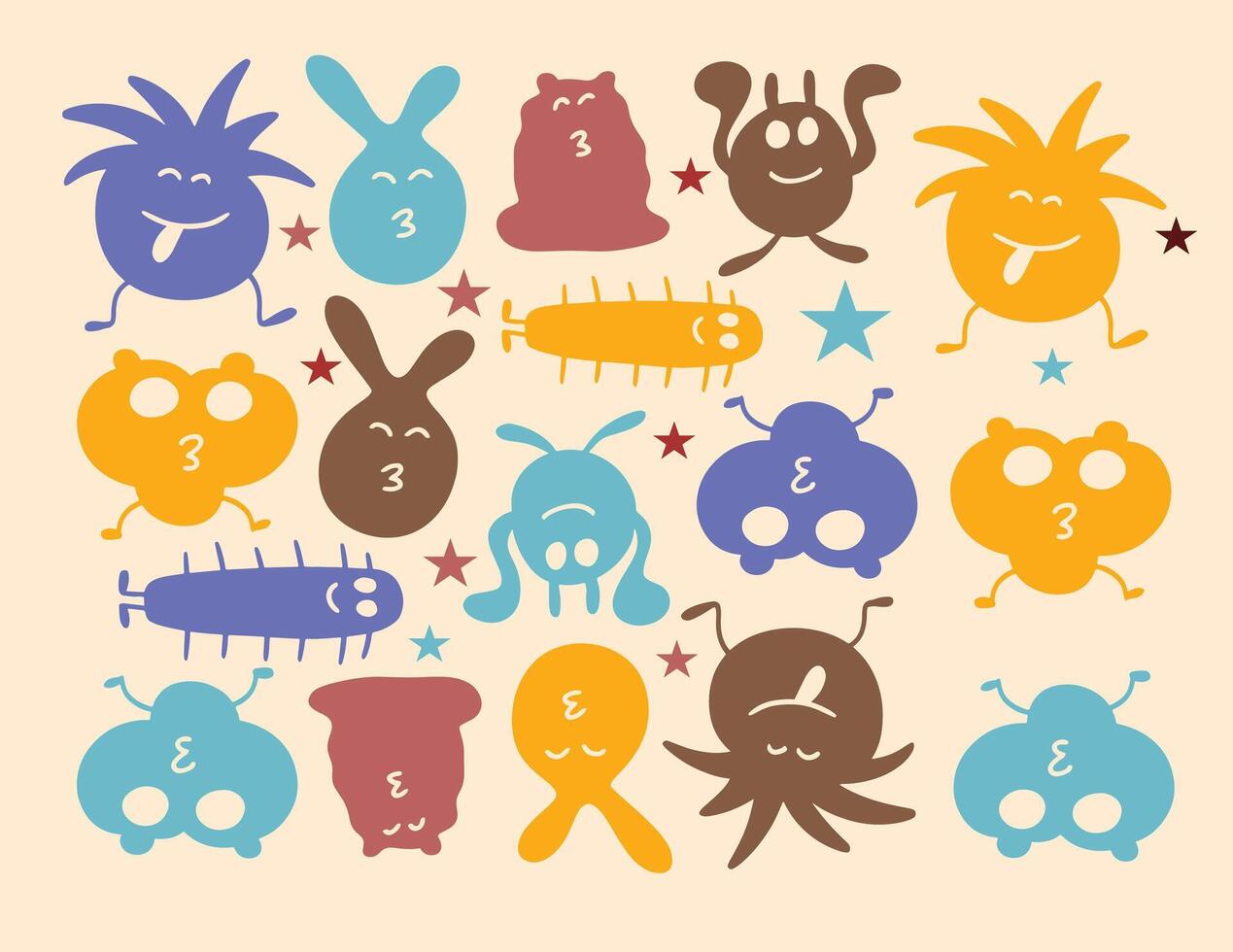 Fun monster doodles in soft Halloween colors vector