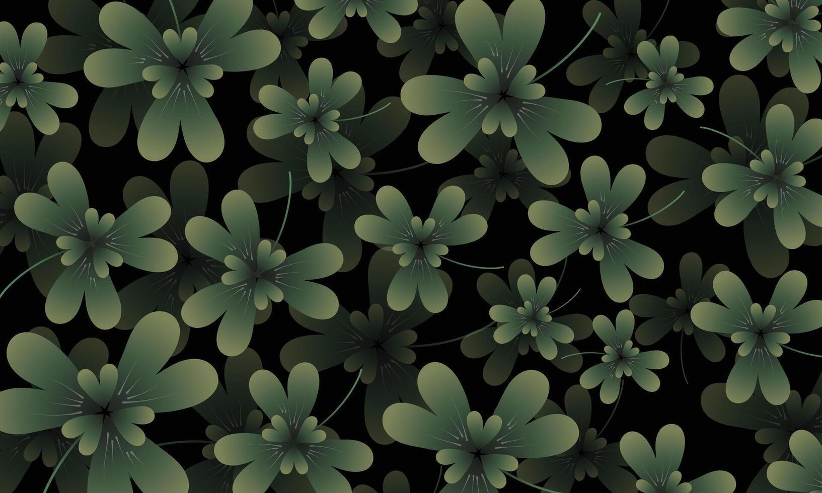 Green Floral Pattern Illustration with Tropical Leaves and Blossoms vector