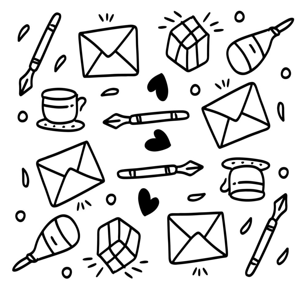 Stationery And Mail Elements Doodle Illustration vector