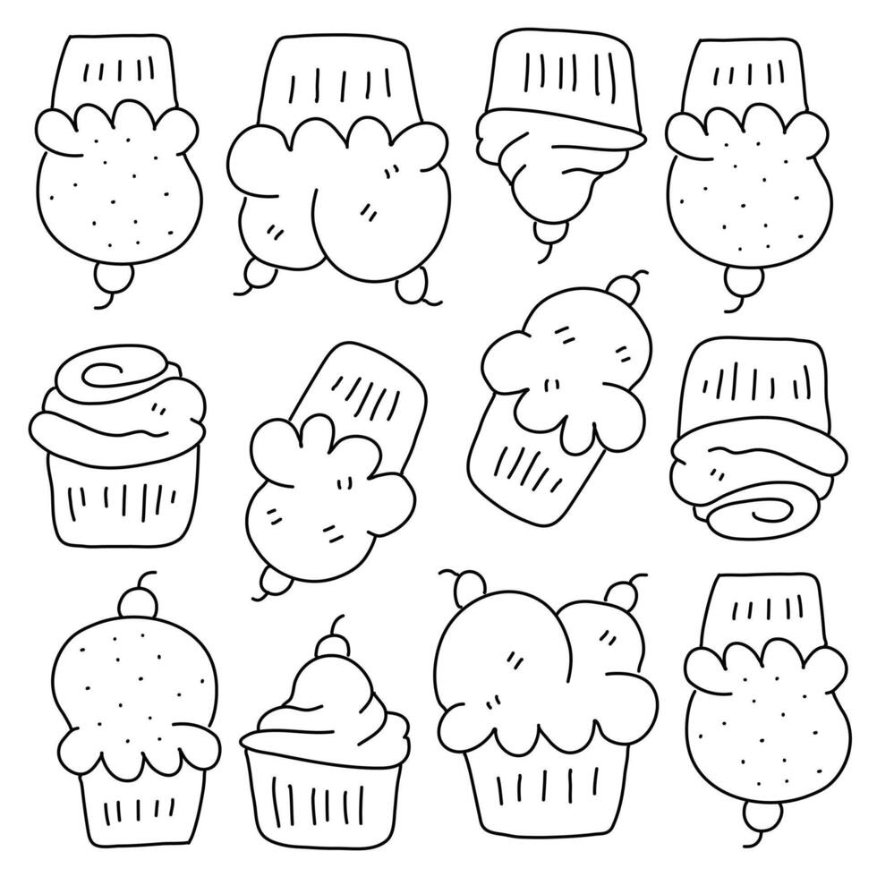 Cupcake and Muffin Variety Doodle Dessert Icons vector