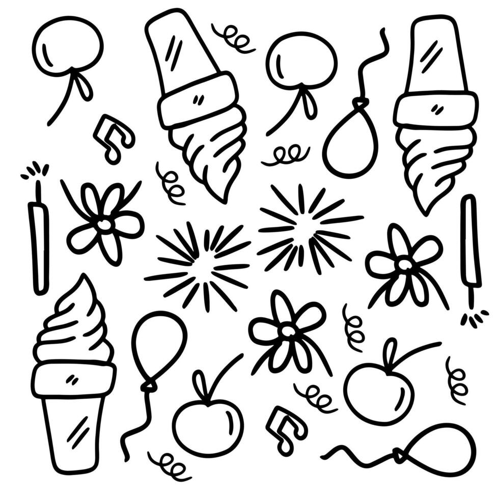 Birthday Celebration Doodles with Ice Cream Elements vector