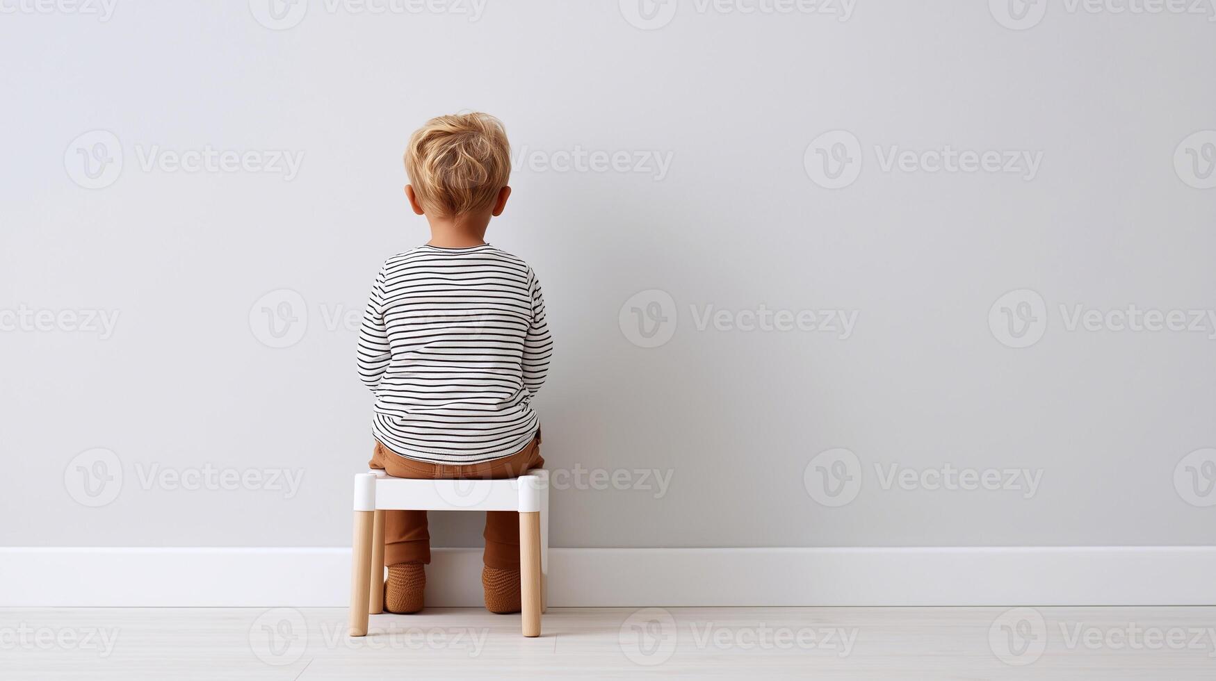 A toddler sits facing the wall in a time-out, symbolizing emotional protest, behavioral challenges, and stress in early childhood parenting and development. photo