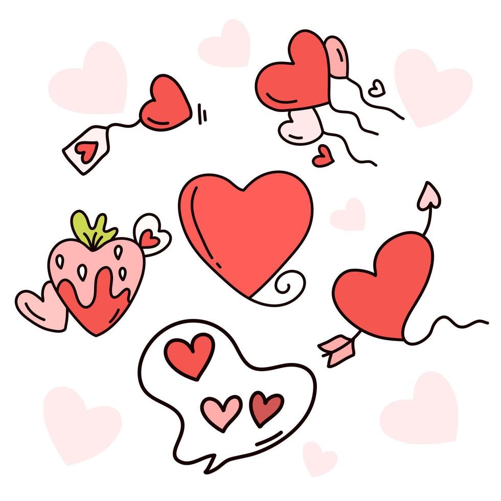 Cartoon Valentine Sticker Pack with Doodles vector