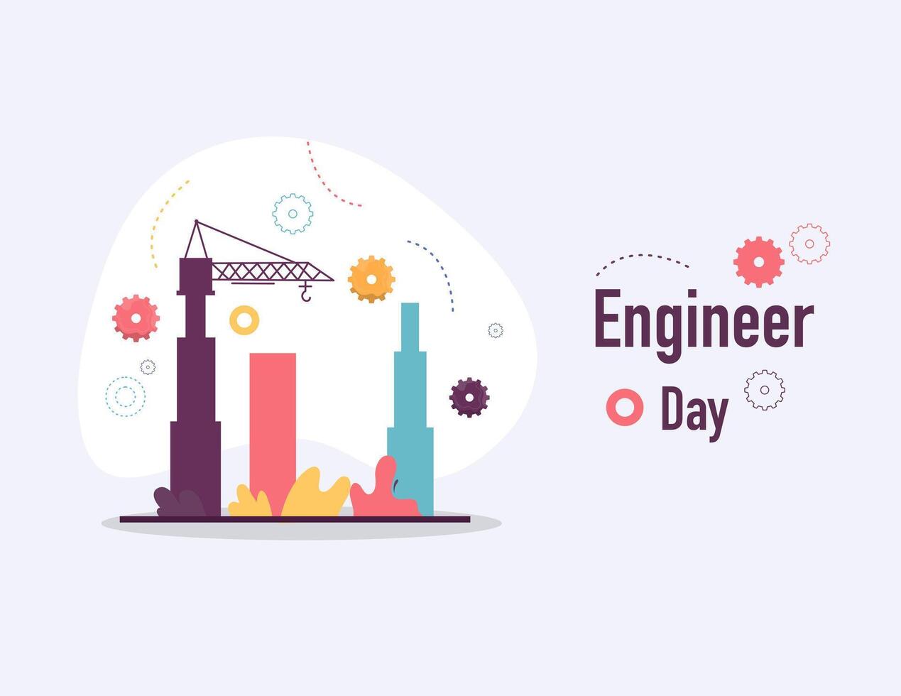 Engineer Day Poster with Gear and City Buildings vector