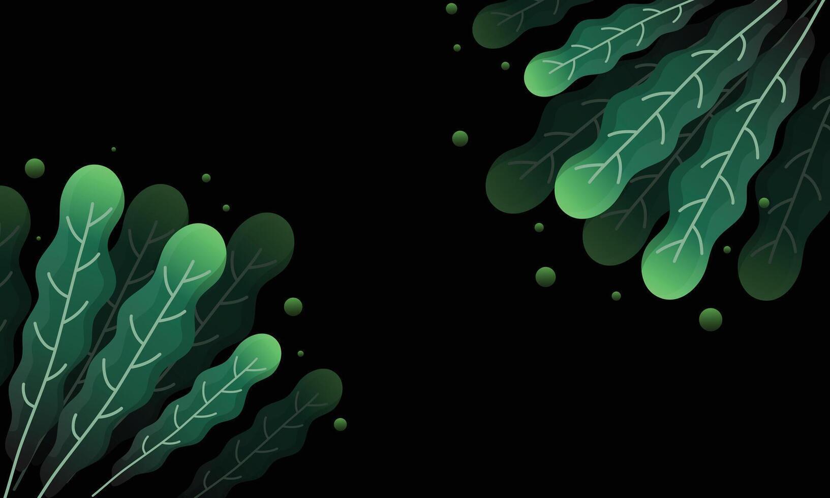 Abstract Green Leaf Illustration with Dark Black Background vector