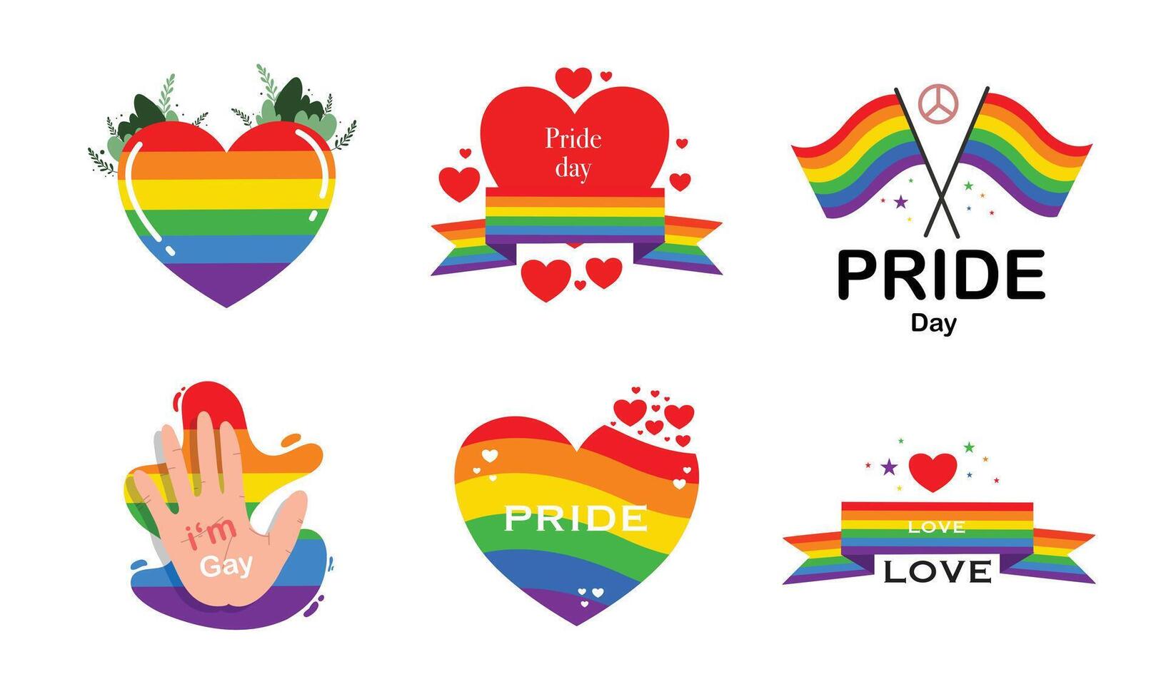 Colorful pride symbols and icons celebrating love equality vector