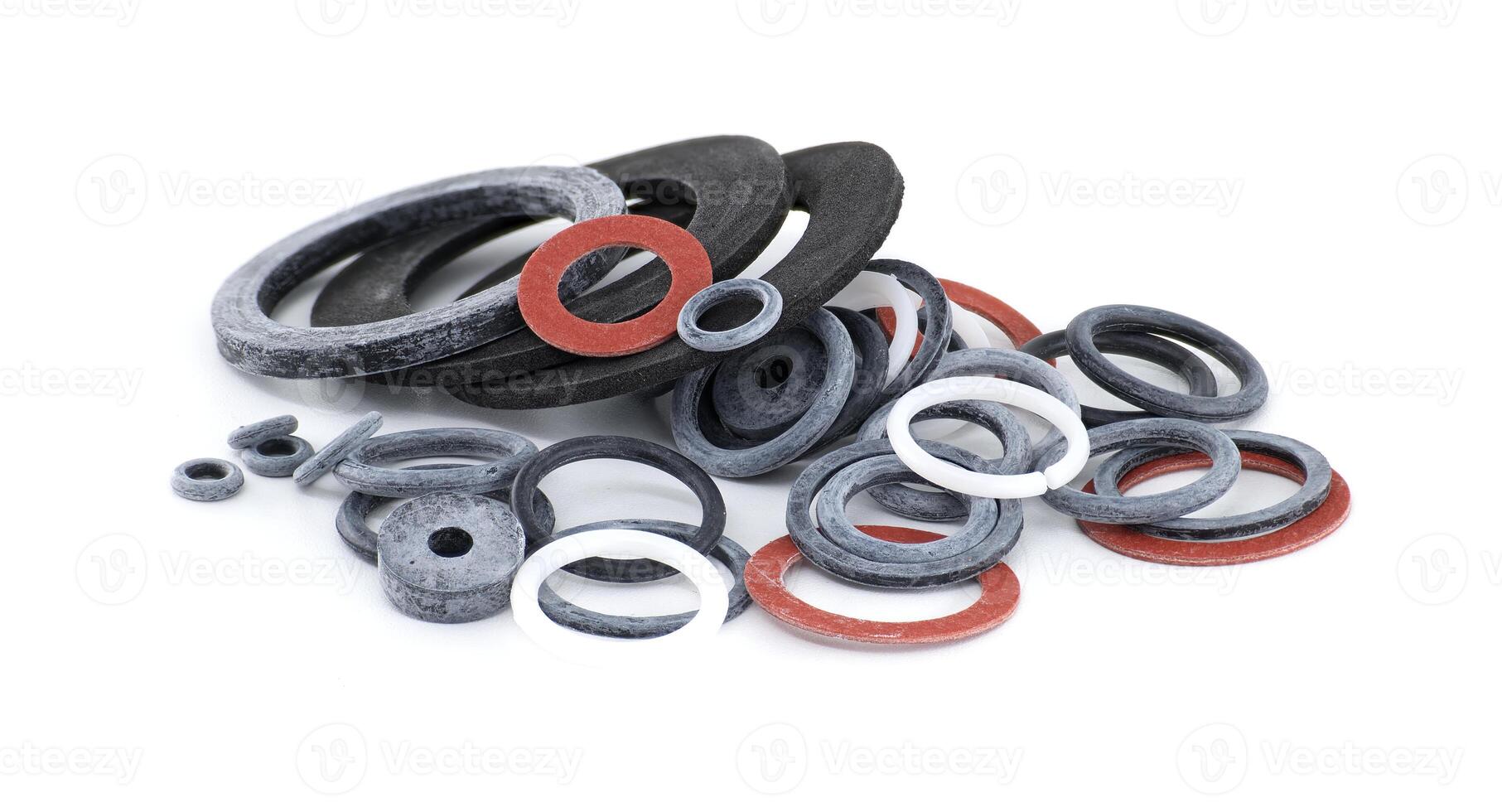 A diverse assortment of rubber gaskets and seals, essential for various mechanical applications. photo