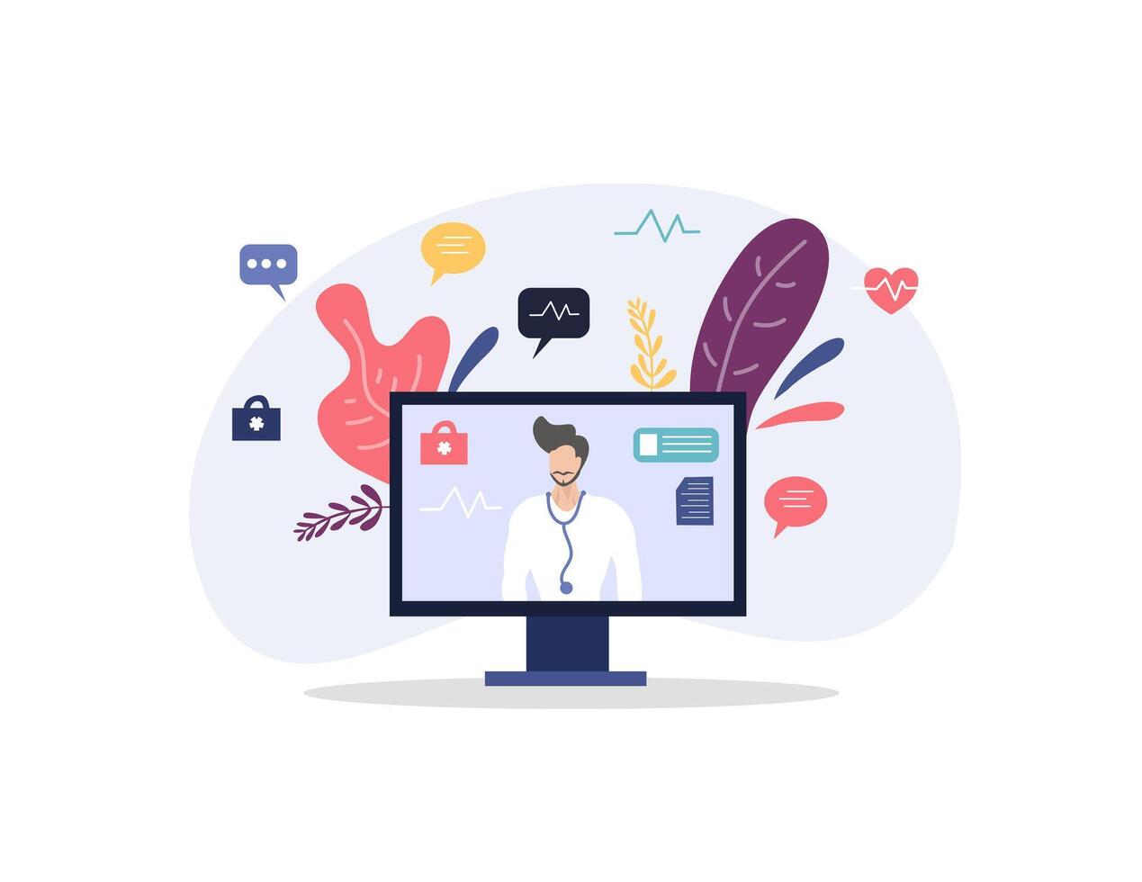 Online Doctor Consultation through Call service vector