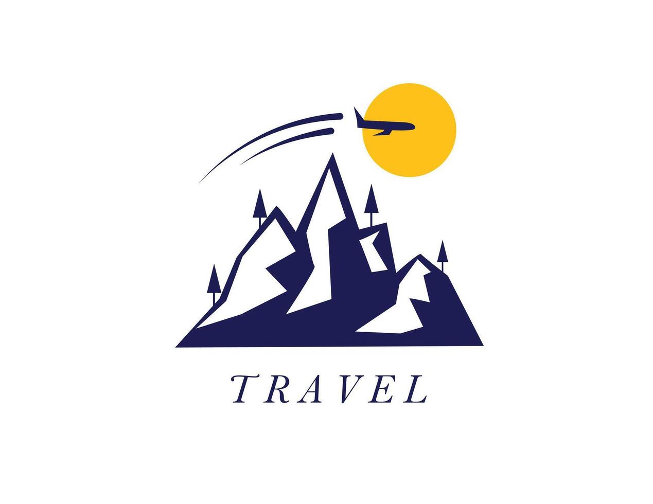 Travel logo featuring a sun above mountain range vector