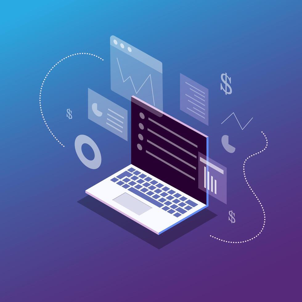 Isometric Laptop Devices for Digital Workspaces vector