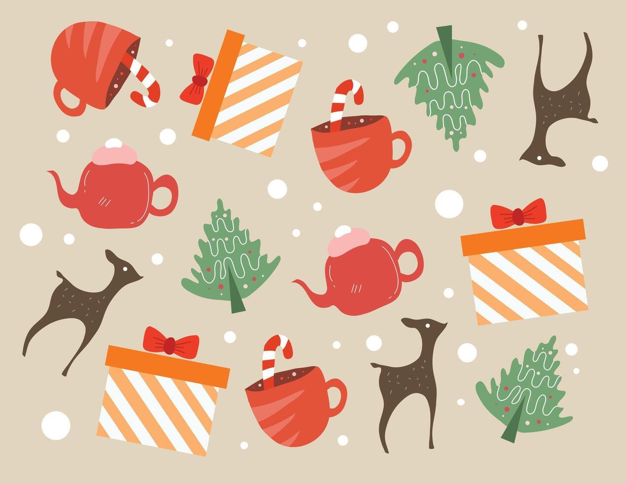 Christmas Tea and Reindeer Pattern vector