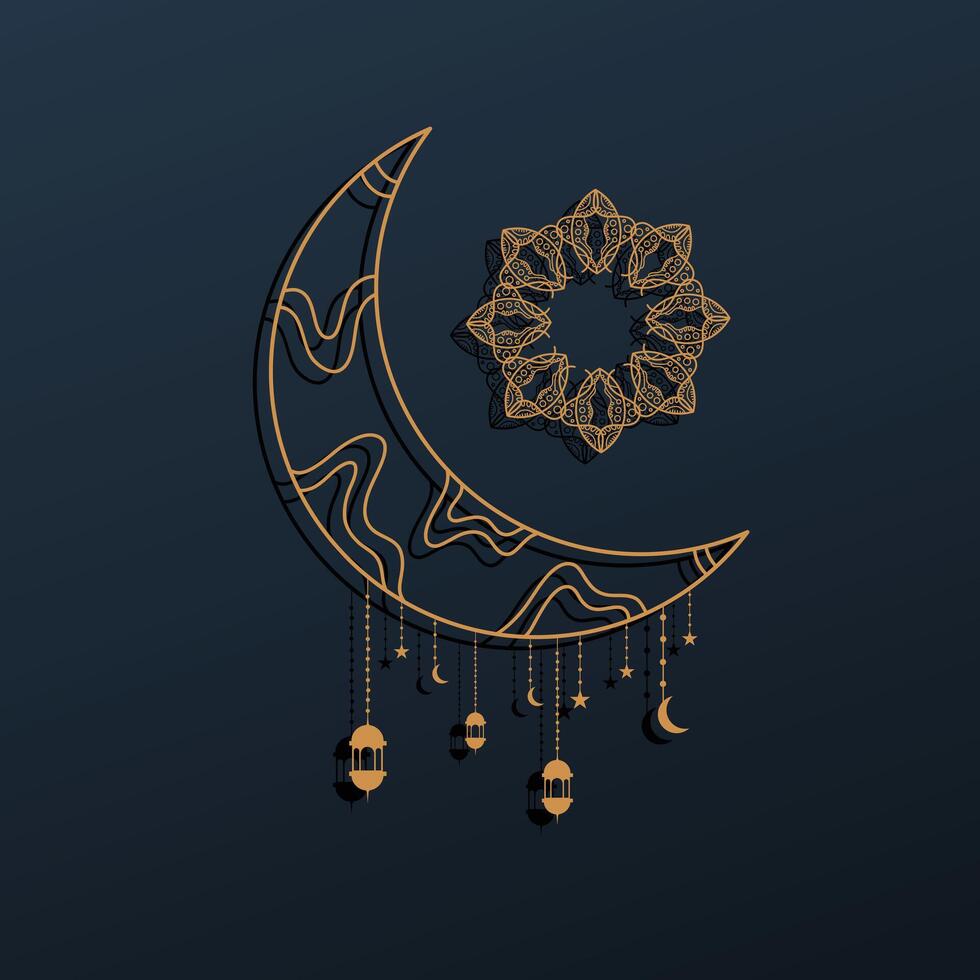 Luxury Gold Moon and Mosque for Ramadan Kareem vector