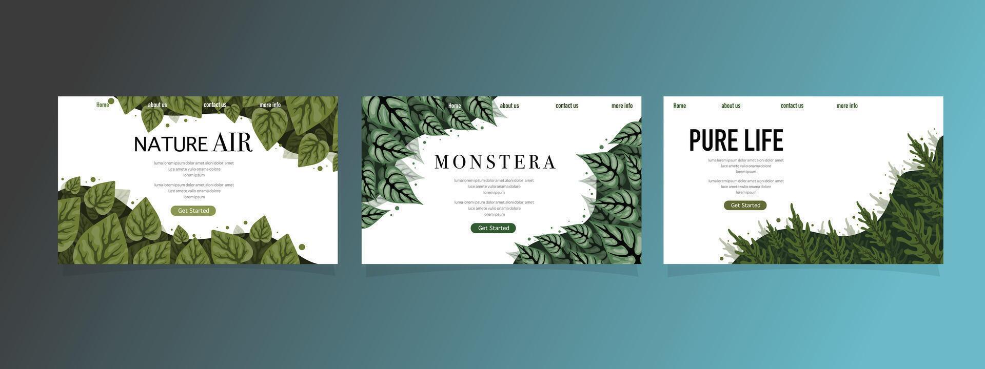 Set of Landing Page Designs with Nature and Monstera Theme vector