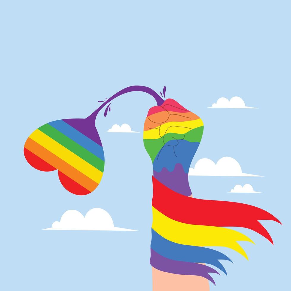 Two Hands Holding a Rainbow Flag with Love and Support vector
