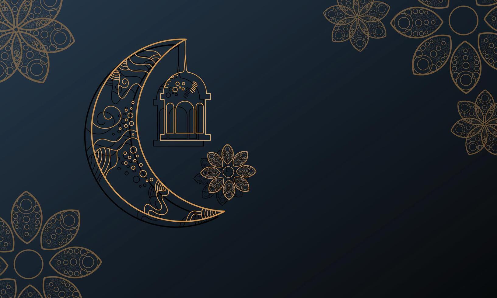 Golden Ramadan Moon with Stars and Dark Sky vector