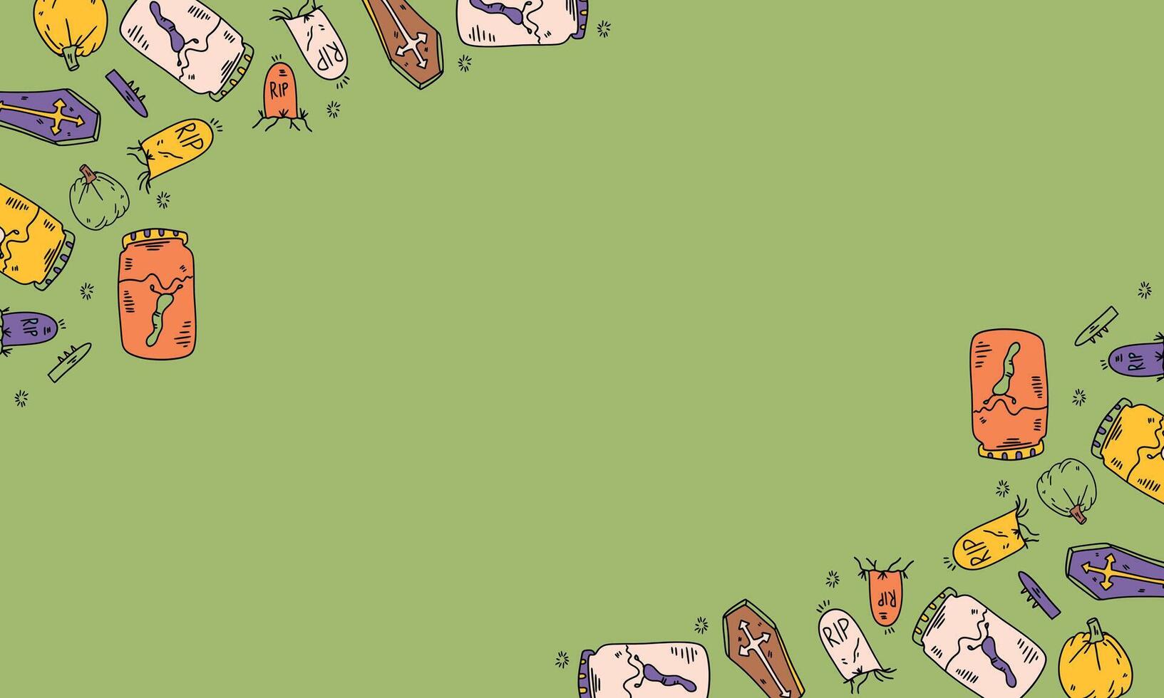 Halloween Doodles and Candy on a Green Background Frame vector