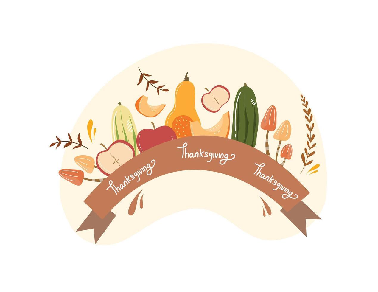 Thanksgiving Banner With Autumn Harvest Vegetables and Leaves vector