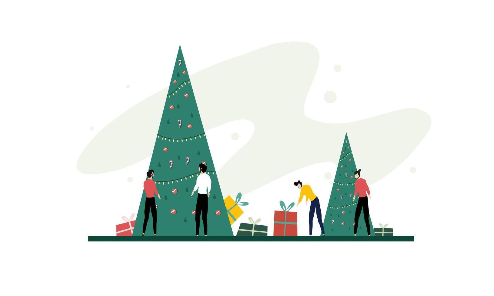 Family Decorating Christmas Tree vector