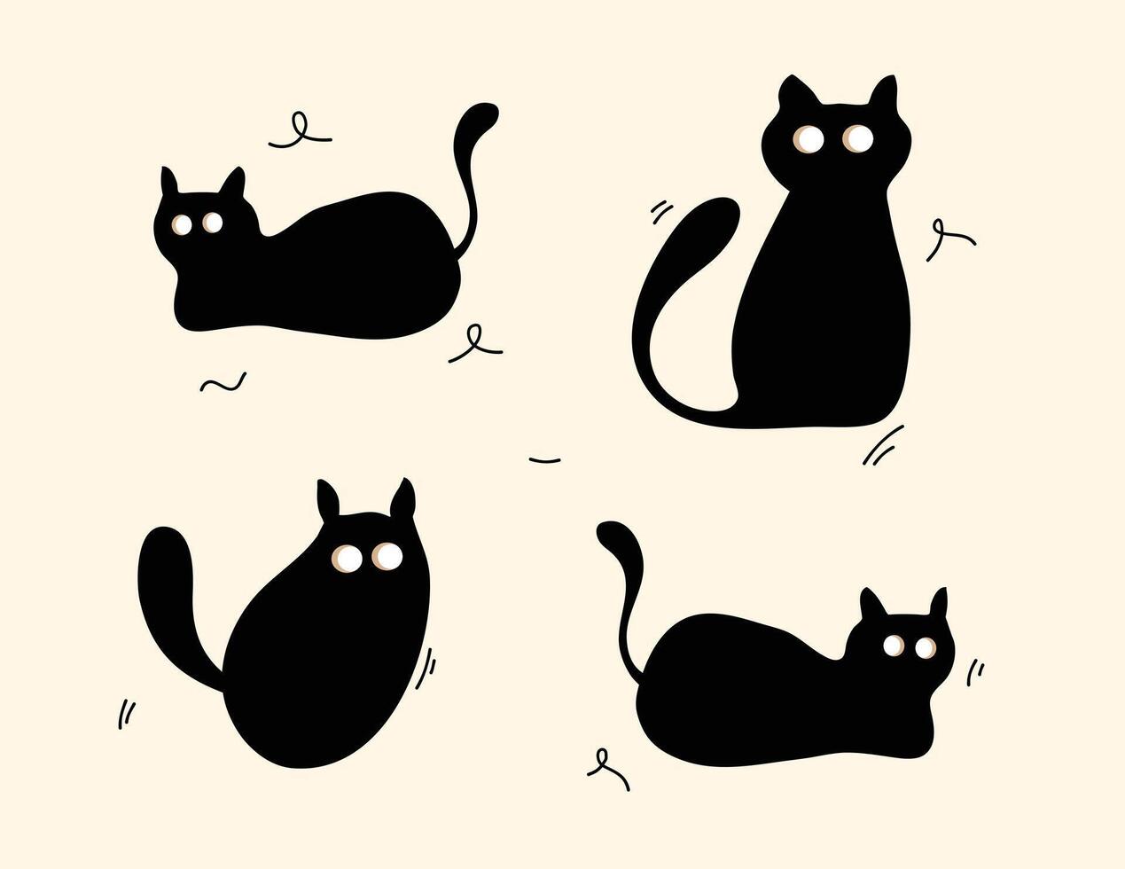 Four black cats are shown in different poses vector