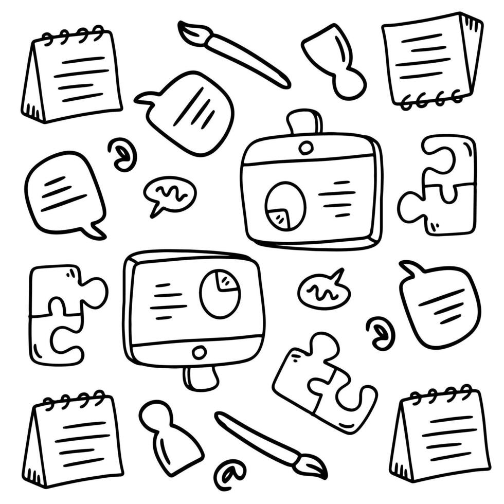 Doodle Business Items and Strategy Planning Icons vector