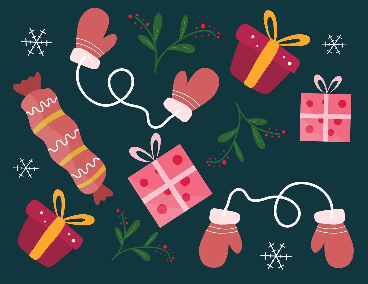 Christmas Presents and Mittens Garland vector