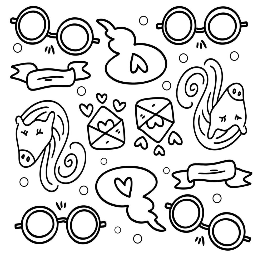 Unicorn-Themed Magical Symbols and Decorative Doodles vector