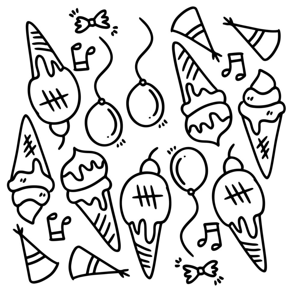 Music and Ice Cream Fun Line Icons vector