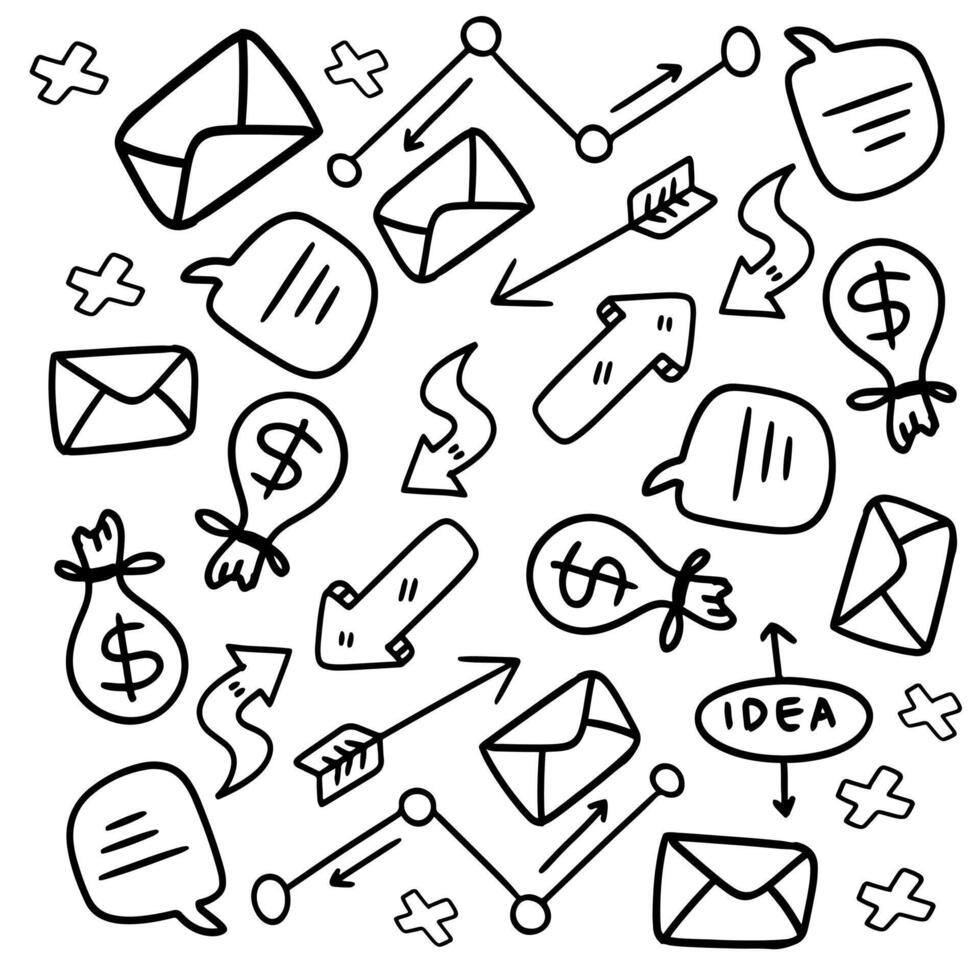 Business Tools and Communication Hand Drawn Icons vector
