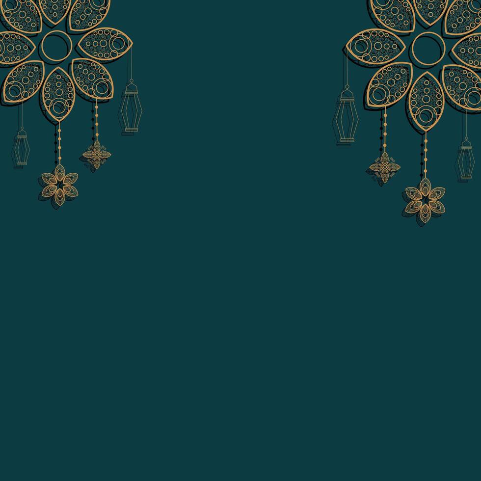 green Islamic Border Frame with Hanging Lanterns and Gold Details vector