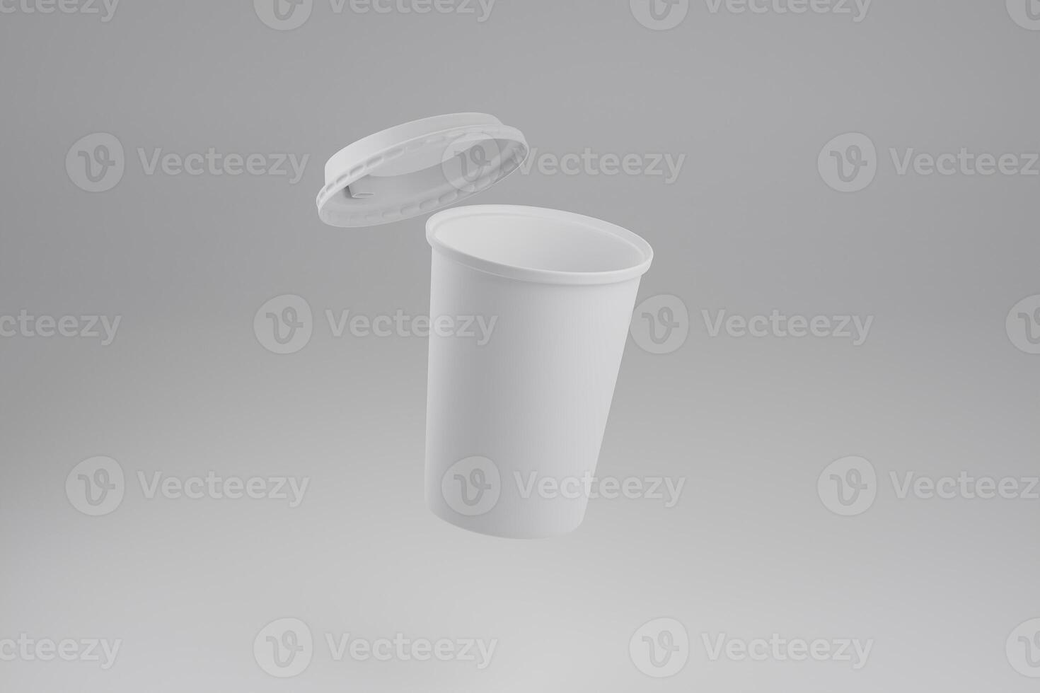 floating paper coffee cup mockup with open lid or cap photo