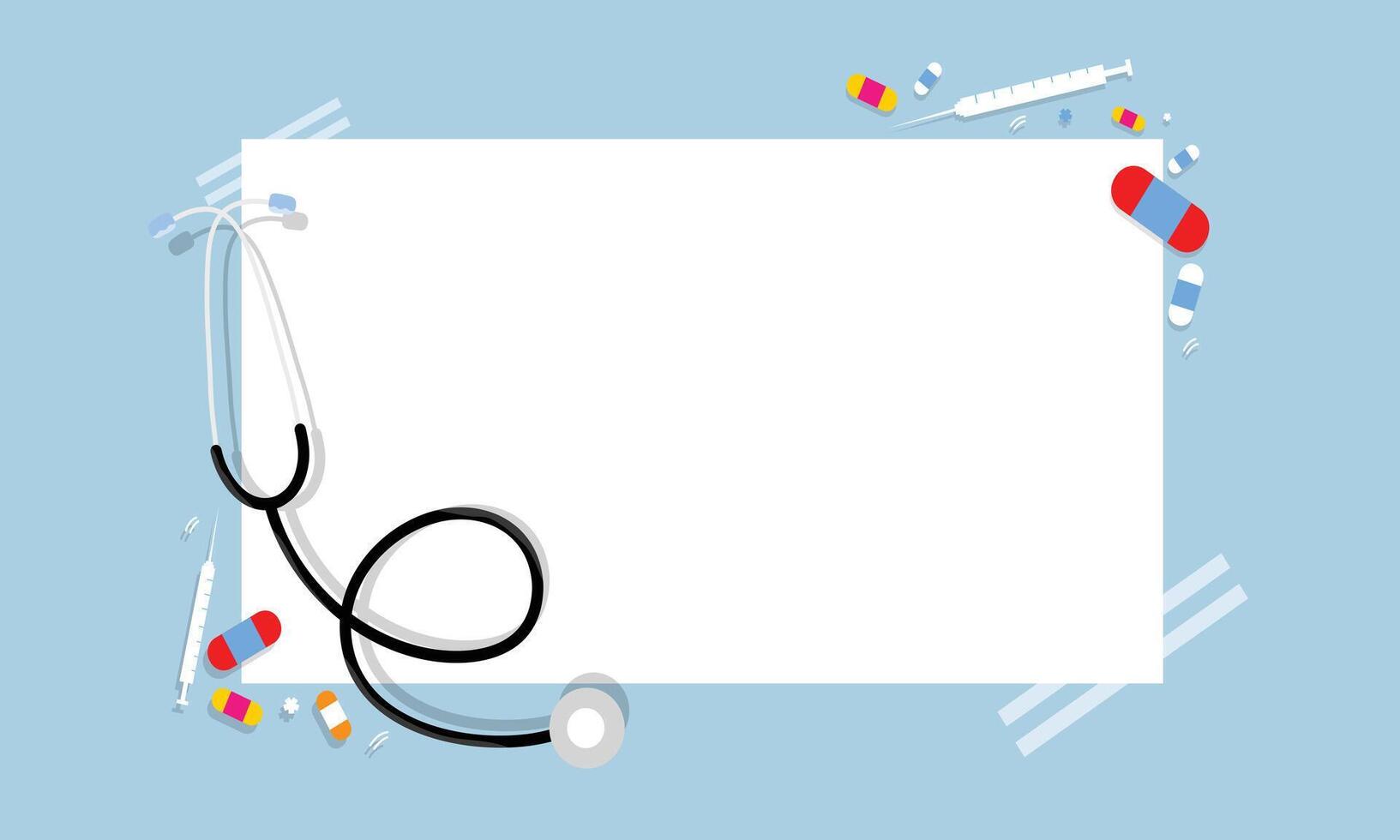 Blank blue medical banner with stethoscope and hearts vector
