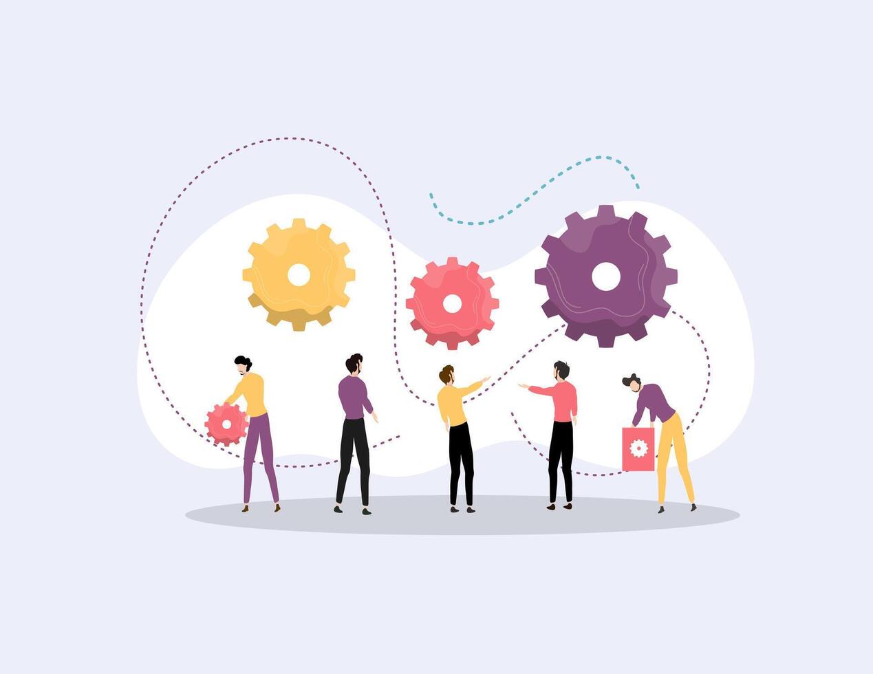 Group Working Together with Colorful Gear Icons vector