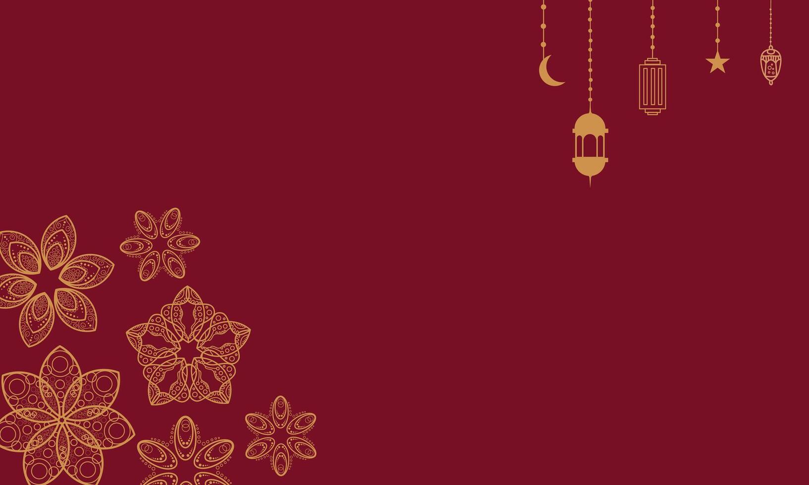 Gold Floral Pattern and Lantern on Deep Red Ramadan Background vector