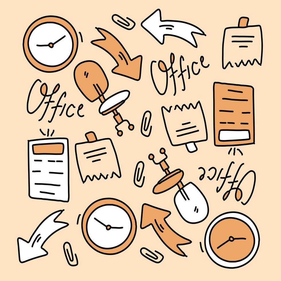 Office Doodle Collection with Work Essentials vector